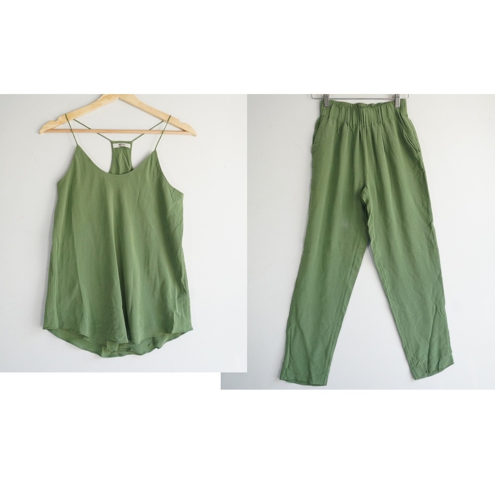 Grana Olive Green Spaghetti-Strap Tank & Elastic-Waist Pants Set